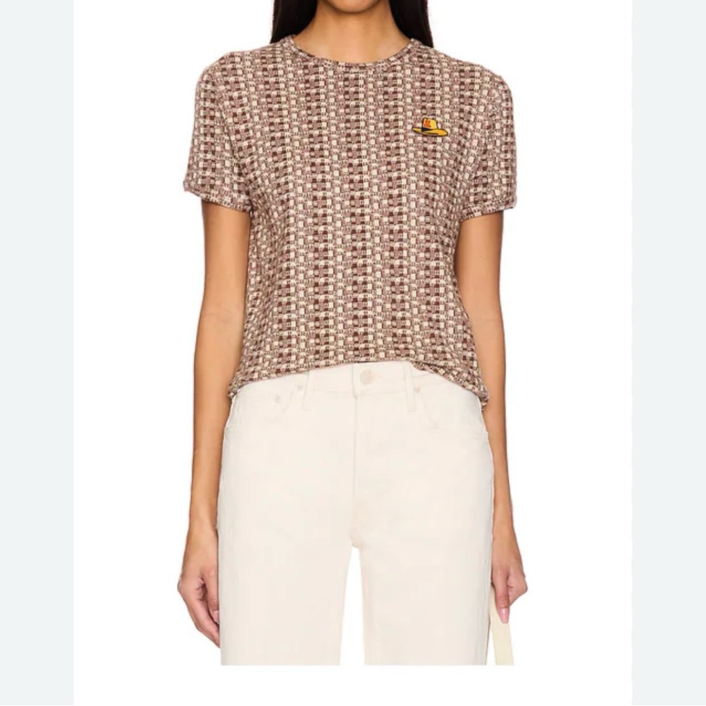 NWT Mother The Itty Bitty Ringer in Check It Cowboy tee. Size S. Brown. New